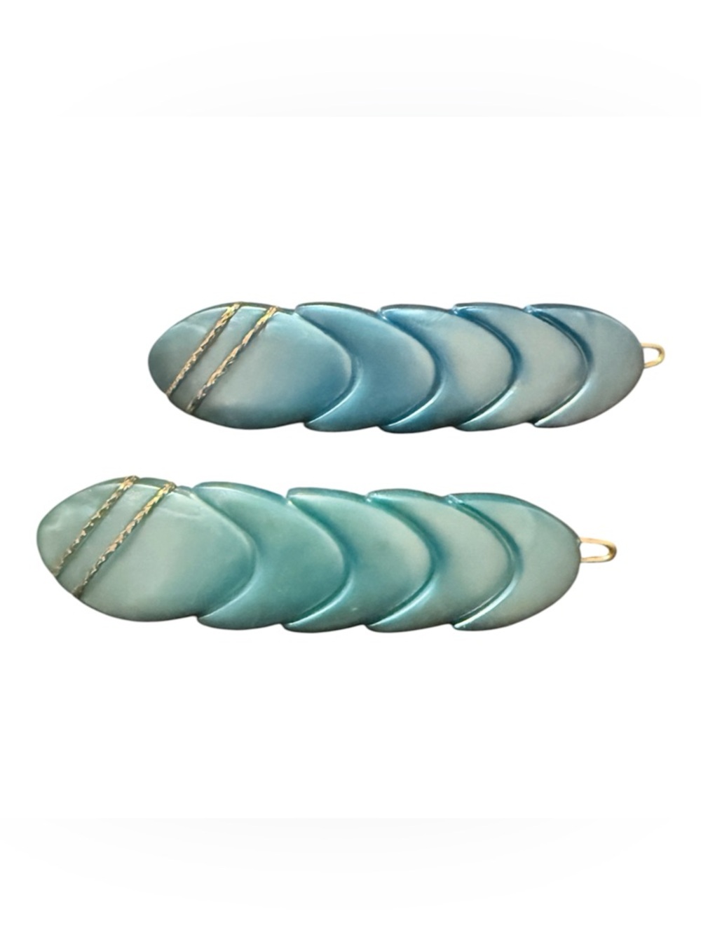1970’s Pearlescant Blue & Gold French Barrettes, Handmade in Paris